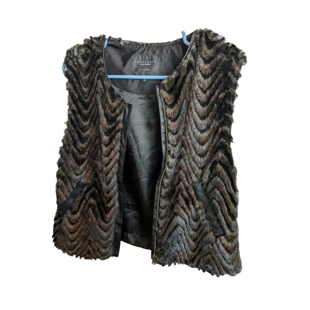 Sanctuary Fur Vest Brown size Medium